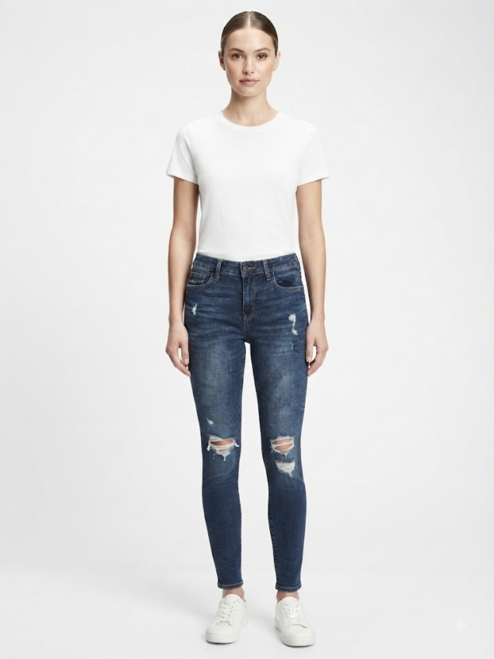 Old Navy Women's Dark Blue Distressed Skinny Jeans Size 4